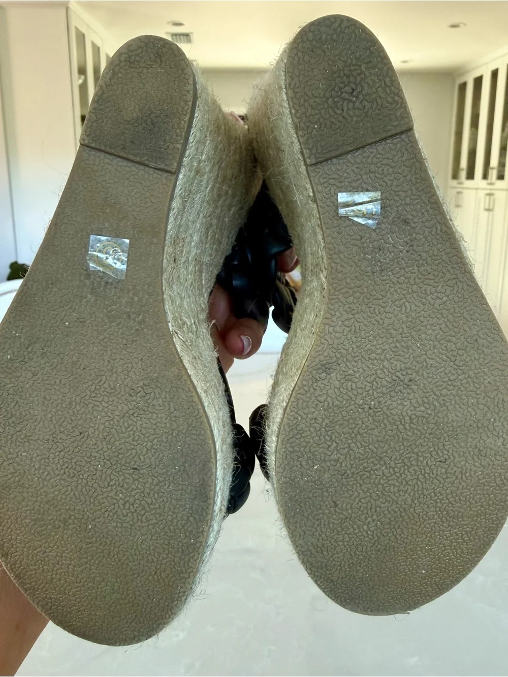 Coutgo Braided Strap Black Wedge Espadrille Sandals - Black size 6